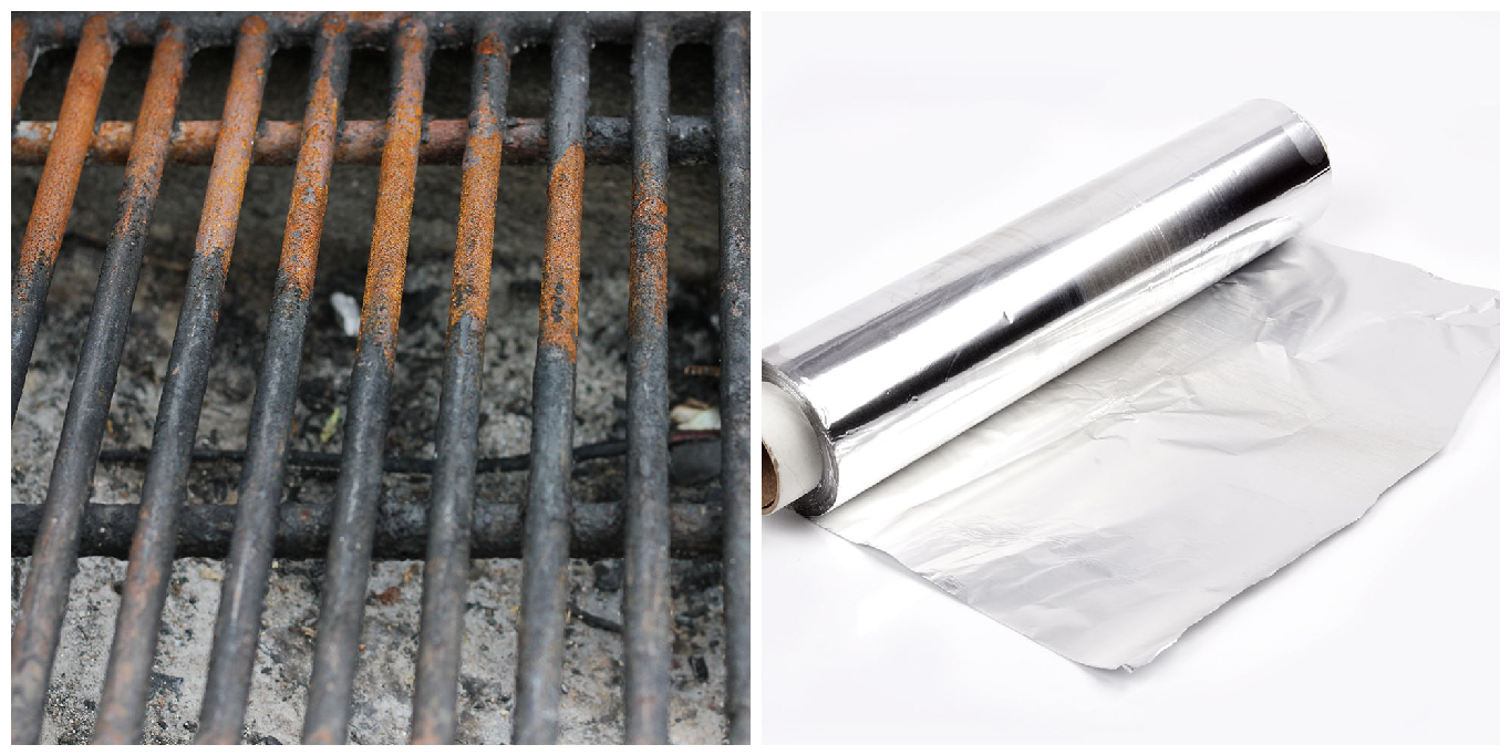 Cleaning grill outlet with aluminum foil